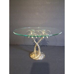 Glass Topped Palm Tree Cake Stand Or Small Display Table Stacker